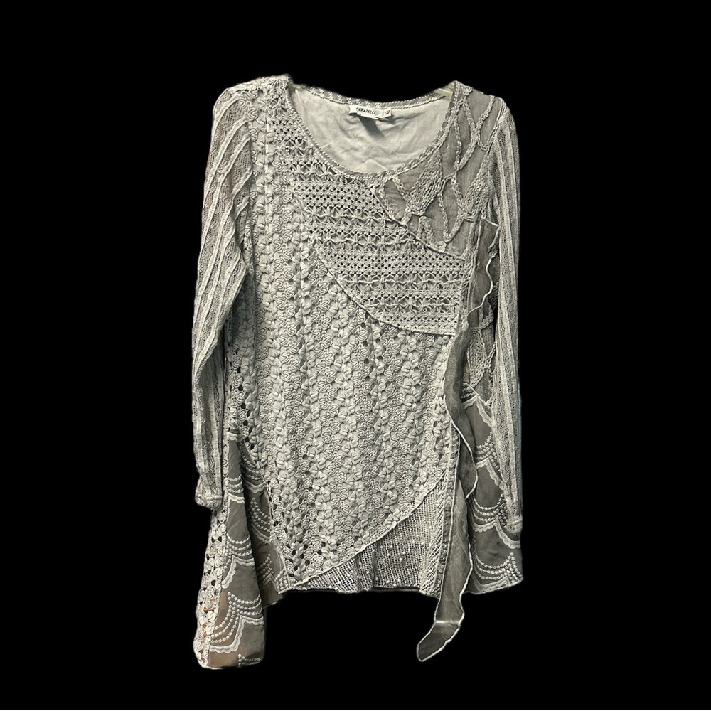 Feratelli Women’s Asymmetrical Hem Stylish Gray Tunic Top Size Large